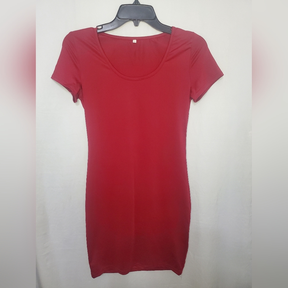 Pre-Loved Red Short Sleeve Uline Women's Bodycon Dress Size Small